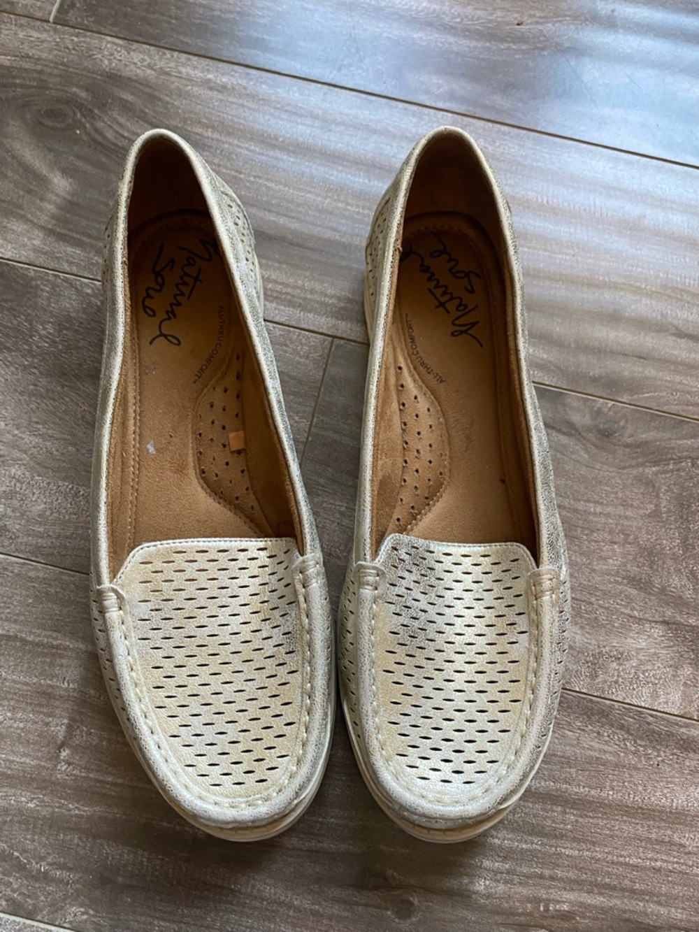 Natural Soul Women's Silver/Gold Perforated Slip-On Loafers